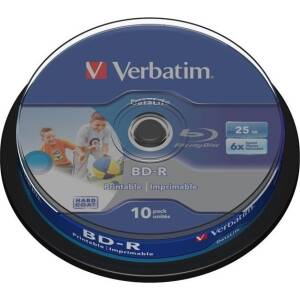 BluRay disc BD-R Verbatim SL DATALIFE 6X 25GB 10PK SPINDLE WIDE PRINTABLE NO ID "43804"