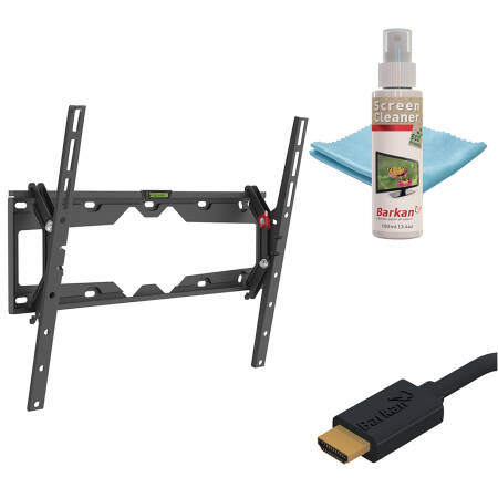 Kit Suport TV Plat/Curbat de perete Barkan 29"-65" + solutie curatare 100 ml + Cablu HDMI 10.2 Gbps, 1.8m