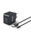 Incarcator retea Philips Ultrarapid, 2xUSB, 3.1A, Cablu Lightning inclus, Negru