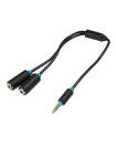 Cablu adaptor audio Serioux, jack 3.5mm 4 pini tata - 2 porturi jack 3.5mm mama, 30cm, negru