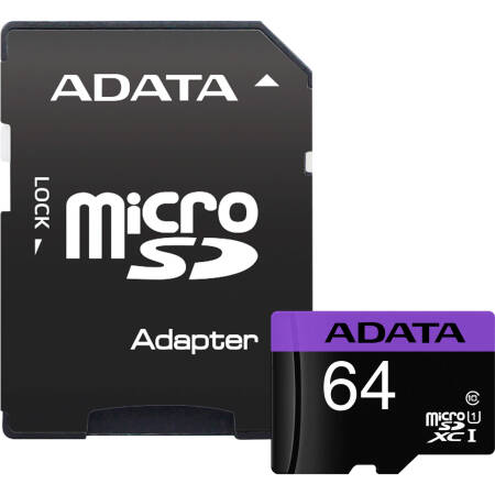 Card de memorie ADATA Premier, MicroSDXC, 64GB, UHS-I, Class10 + Adaptor