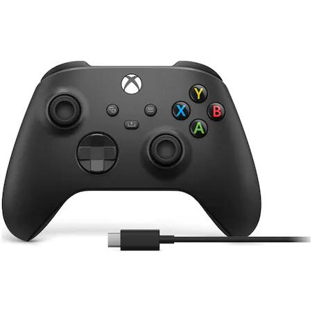 Controller Wireless Microsoft Xbox, Black + cablu USB Type C, 1V8-00015
