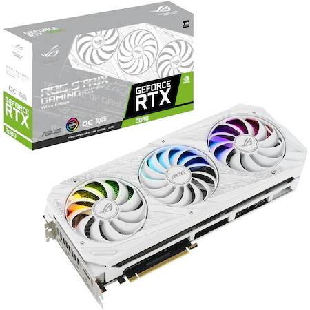 Placa video ASUS ROG Strix GeForce RTX 3080 OC V2, 10GB GDDR6X, 320-bit, LHR, White Edition