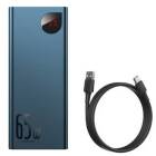 Powerbank Baseus Adaman Metal 20000mAh PD QC 3.0 65W 2 porturi USB, 1 port USB-C, 1 port micro USB, Albastru