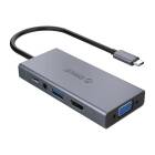 Hub 5 in 1 Orico, USB C - HDMi/USB 3.0/VGA/Jack 3.5 mm/USB C, 60W, Gri