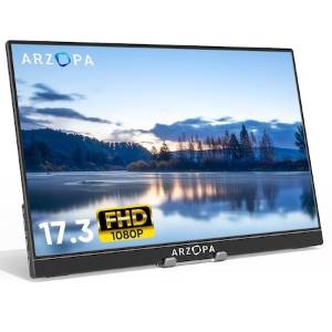 Monitor portabil ARZOPA, 17.3, 1080P, sRGB, FHD, HDR, IPS, HDMI, USB C Type C, Difuzor dual, Foarte subtire,