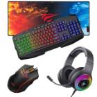 Kit gaming Havit RGB cu Tastatura, Mouse, Casti cu microfon, Mousepad