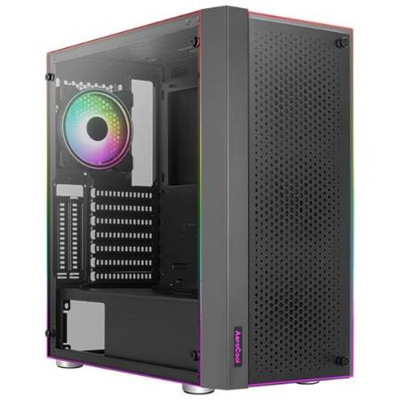 Carcasa AEROCOOL Skribble-G-BK-v1, ARGB, USB 3.0, Fara sursa, Negra
