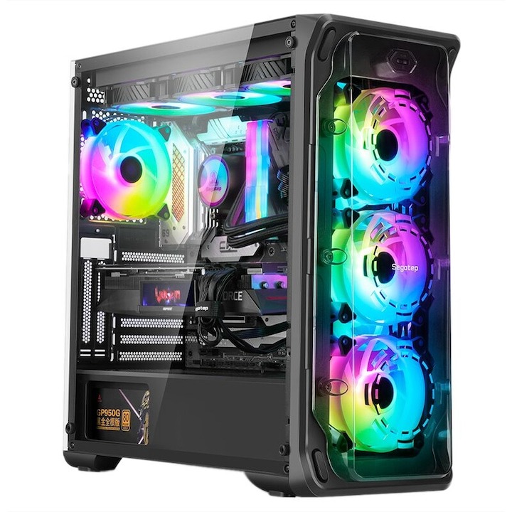 Sistem Desktop PC GAMING PROLIGHT® Procesor AMD Ryzen 5 9600X 5.4GHz, 16GB RAM DDR5, 1TB SSD, VIDEO Radeon RX 9060XT 16GB, Wifi+Bluetooth onboard, preinstalare Win11 Home/Pro, Racire Lichid
